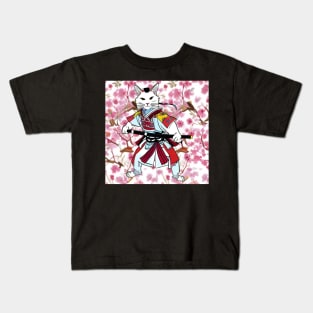 Haku Cat Samurai with Sakura! Kids T-Shirt